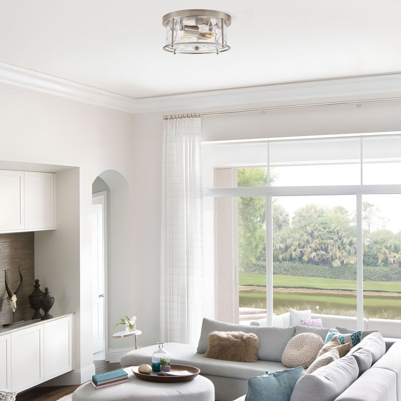 Breakwater Bay Alixandra 2-Light Flush Mount Hammered Glass